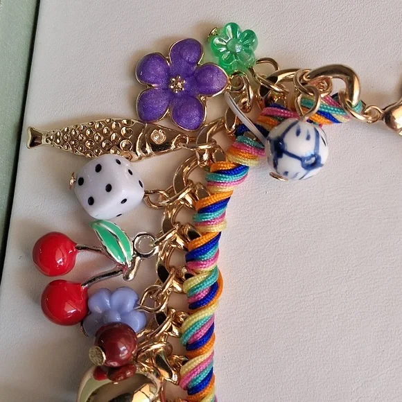 Multicolor Ceramic & Cubic Zirconia Charm Bracelet. NIB. Absolutely Gorgeous!!💜 - Picture 2 of 13